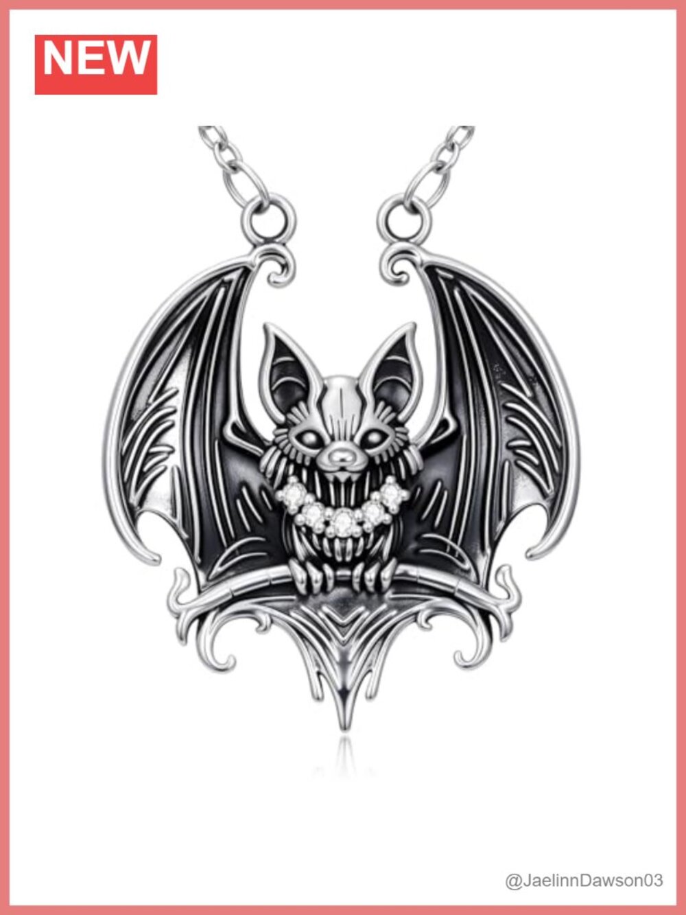 925 Sterling Silver Lab Diamond Bat Pendant Necklace Gothic Halloween Gift